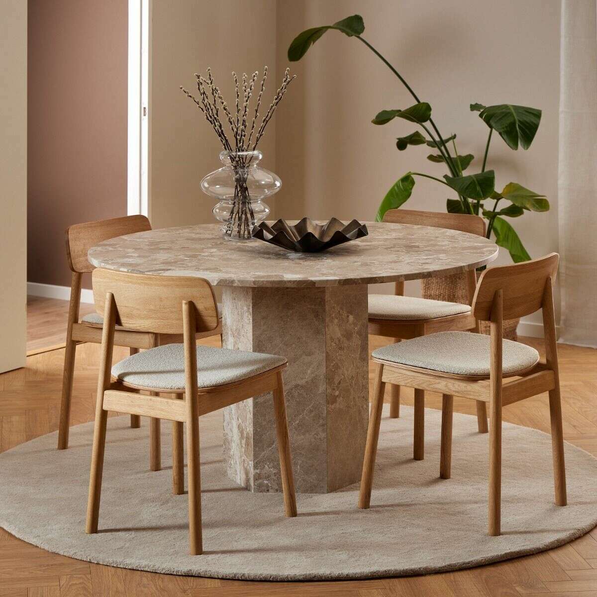 Luxe Dining Company:Naxos 1.3M Round Brown Marble Dining Table