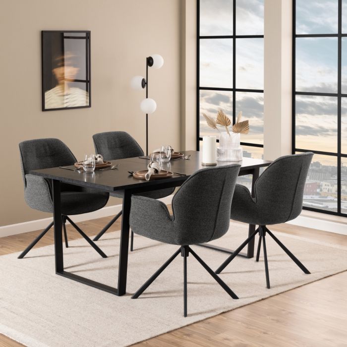 Amble Extending Dining Table – Black Marble Look (160–220cm) - Luxe Dining Company