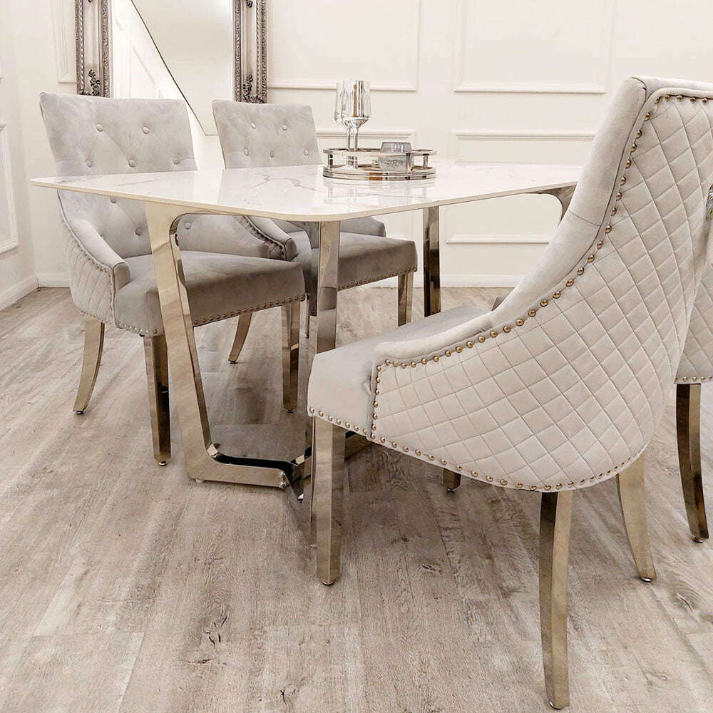 Luxe Dining Company:Lucien 1.6M Chrome Stone Dining Table