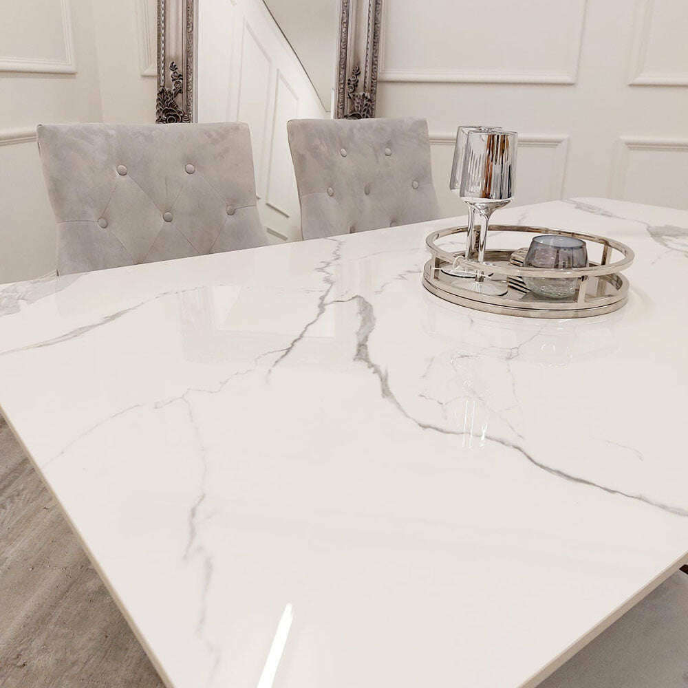 Luxe Dining Company:Lucien 1.6M Chrome Stone Dining Table