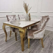 Luxe Dining Company:Louis Gold Pandora Marble Dining Set,1.6M With Four Chairs