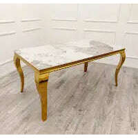 Luxe Dining Company:Louis Gold Stone Dining Table,1.4M / Pandora Marble