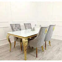 Luxe Dining Company:Louis Gold Stone Dining Table,1.8M / White Marble
