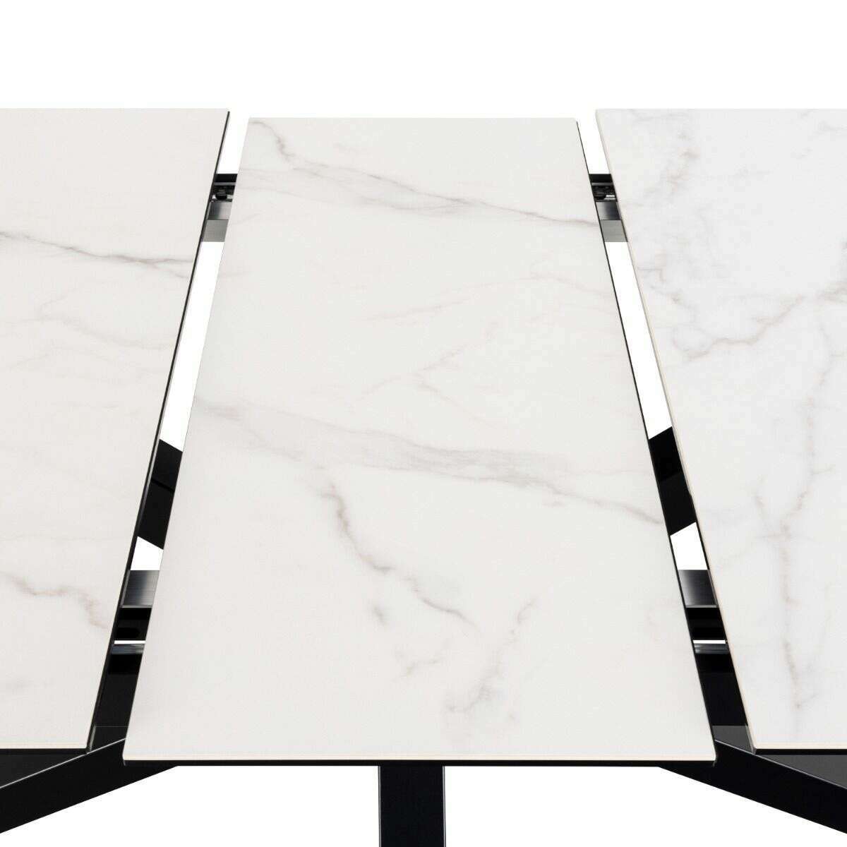 Luxe Dining Company:New York White Marble Ceramic Extendable Dining Table