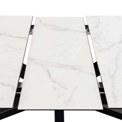 Luxe Dining Company:New York White Marble Ceramic Extendable Dining Table
