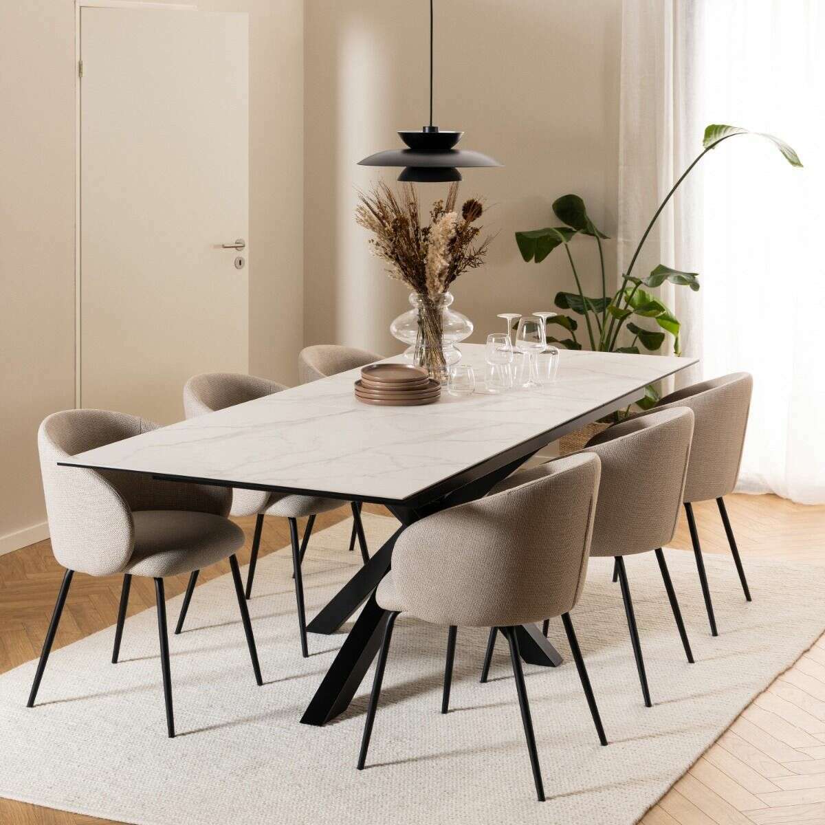 Luxe Dining Company:New York White Marble Ceramic Extendable Dining Table,2M - 2.4M