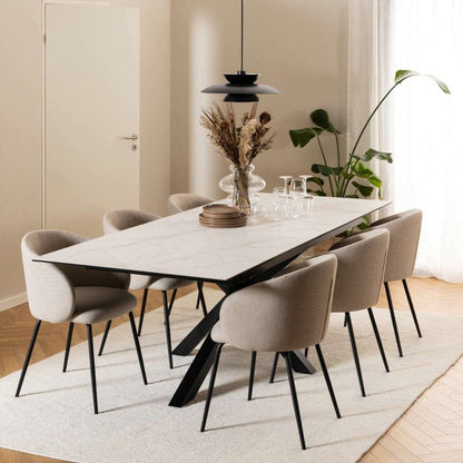 Luxe Dining Company:New York White Marble Ceramic Extendable Dining Table,2M - 2.4M