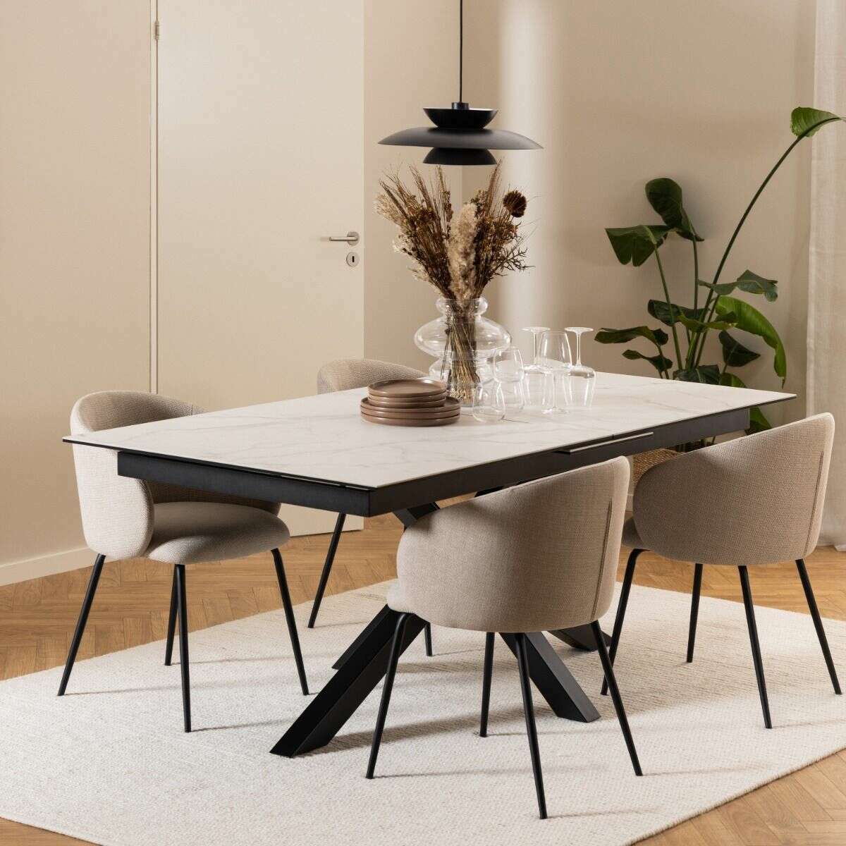 Luxe Dining Company:New York White Marble Ceramic Extendable Dining Table,1.7M - 2.1M
