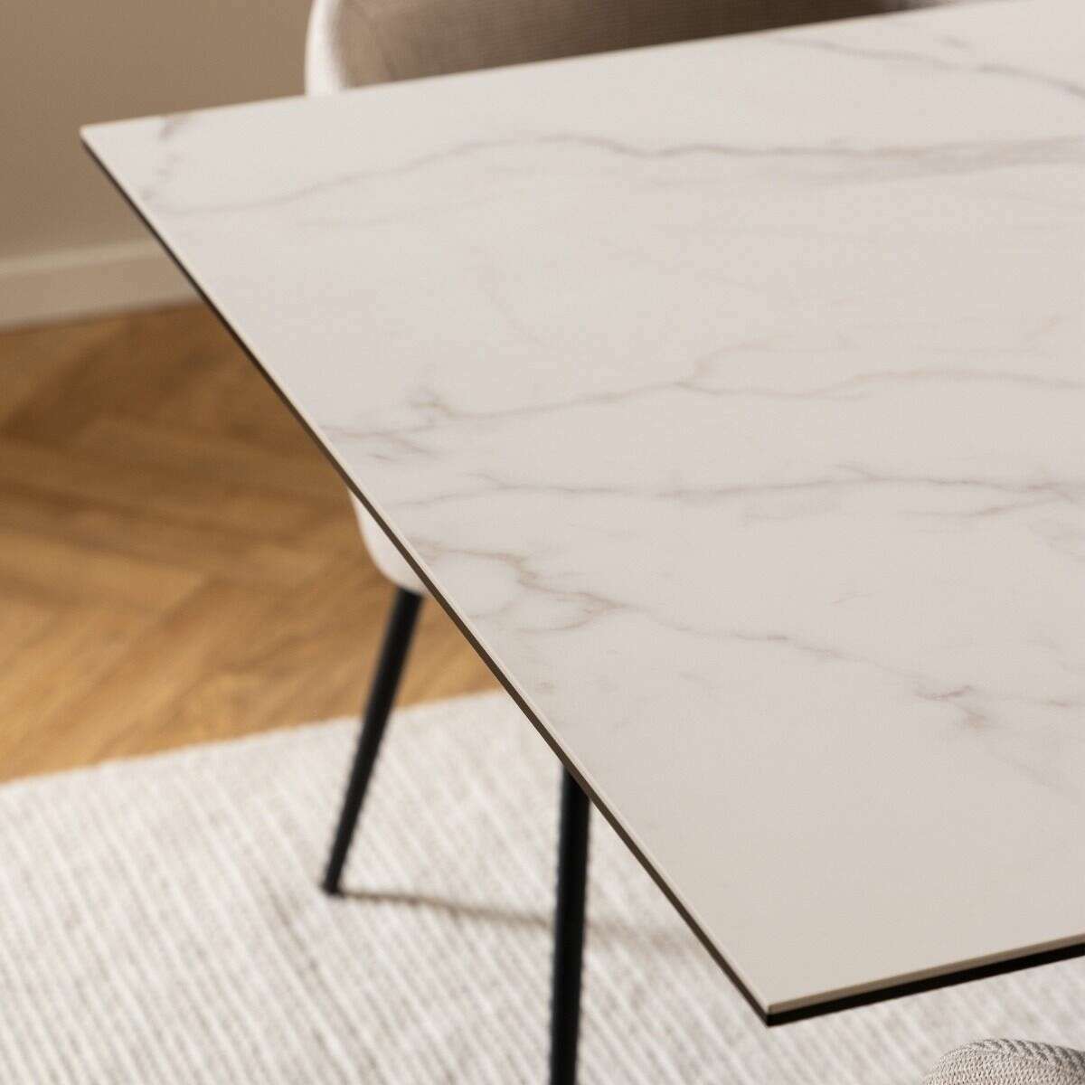 Luxe Dining Company:New York White Marble Ceramic Extendable Dining Table