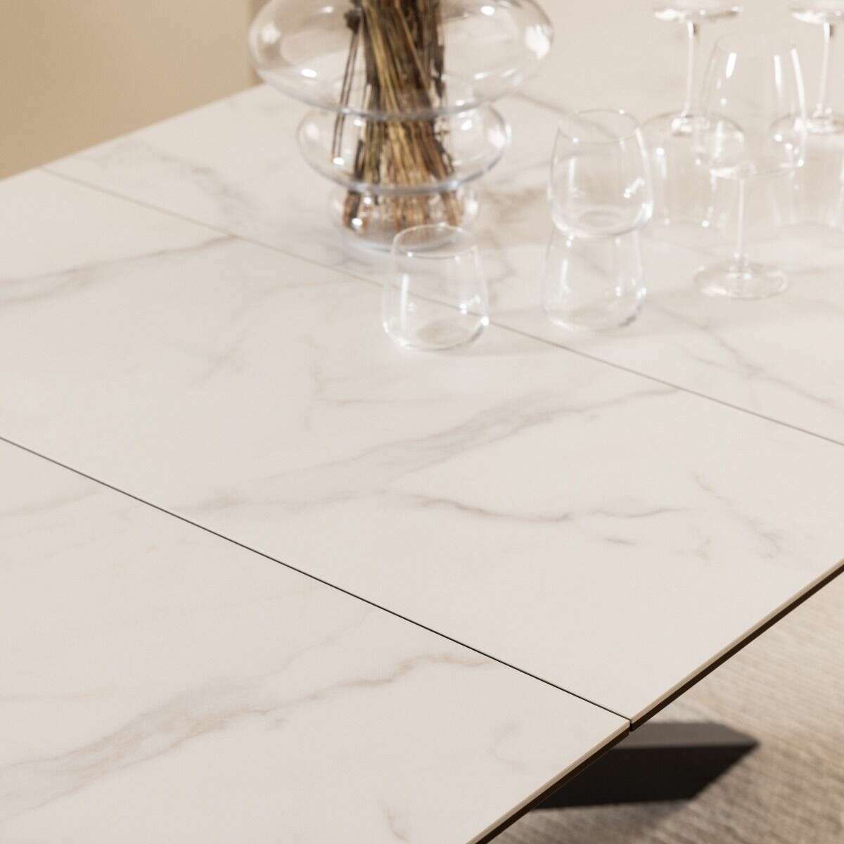 Luxe Dining Company:New York White Marble Ceramic Extendable Dining Table