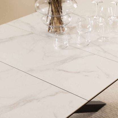 Luxe Dining Company:New York White Marble Ceramic Extendable Dining Table