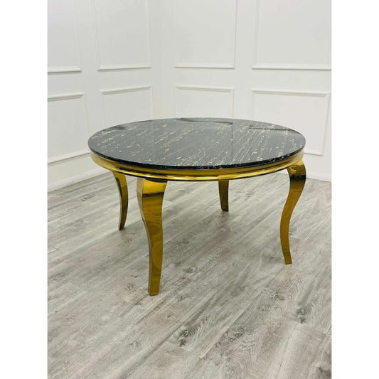 Luxe Dining Company:Louis 1.3m Round Black & Gold Marble Dining Set