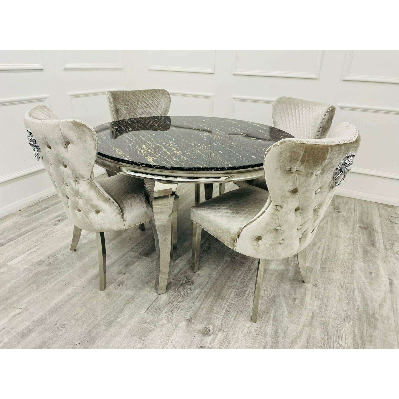 Luxe Dining Company:Louis Chrome Stone Dining Table,1.6M Rectangle / Black & Gold Marble