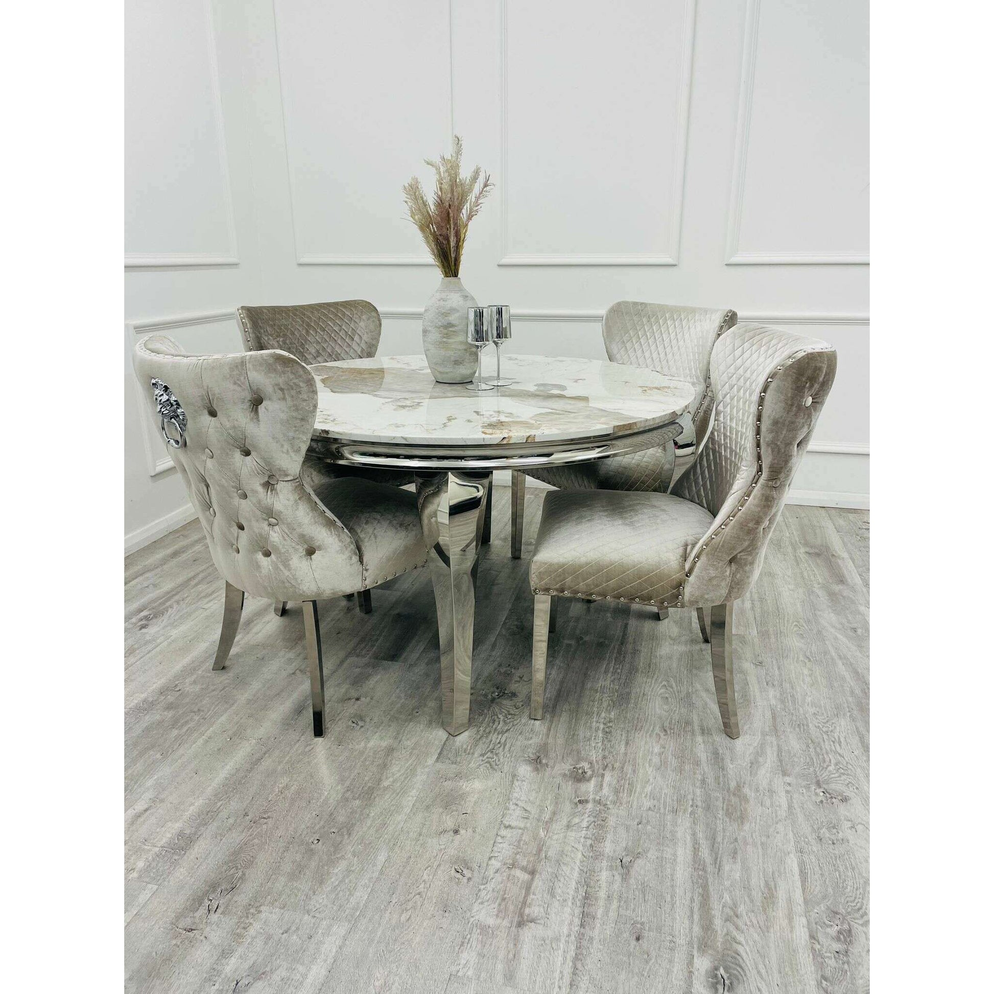 Luxe Dining Company:Louis Chrome 1.3m Round Pandora Dining Set