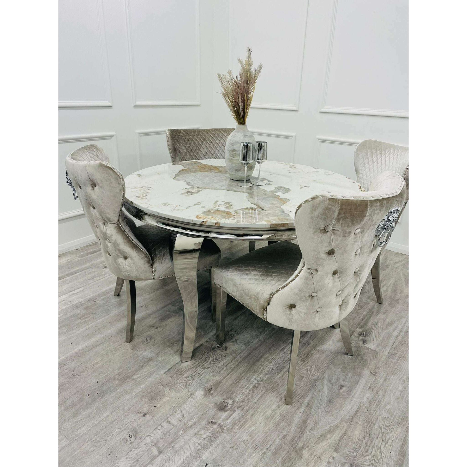 Luxe Dining Company:Louis Chrome Stone Dining Table