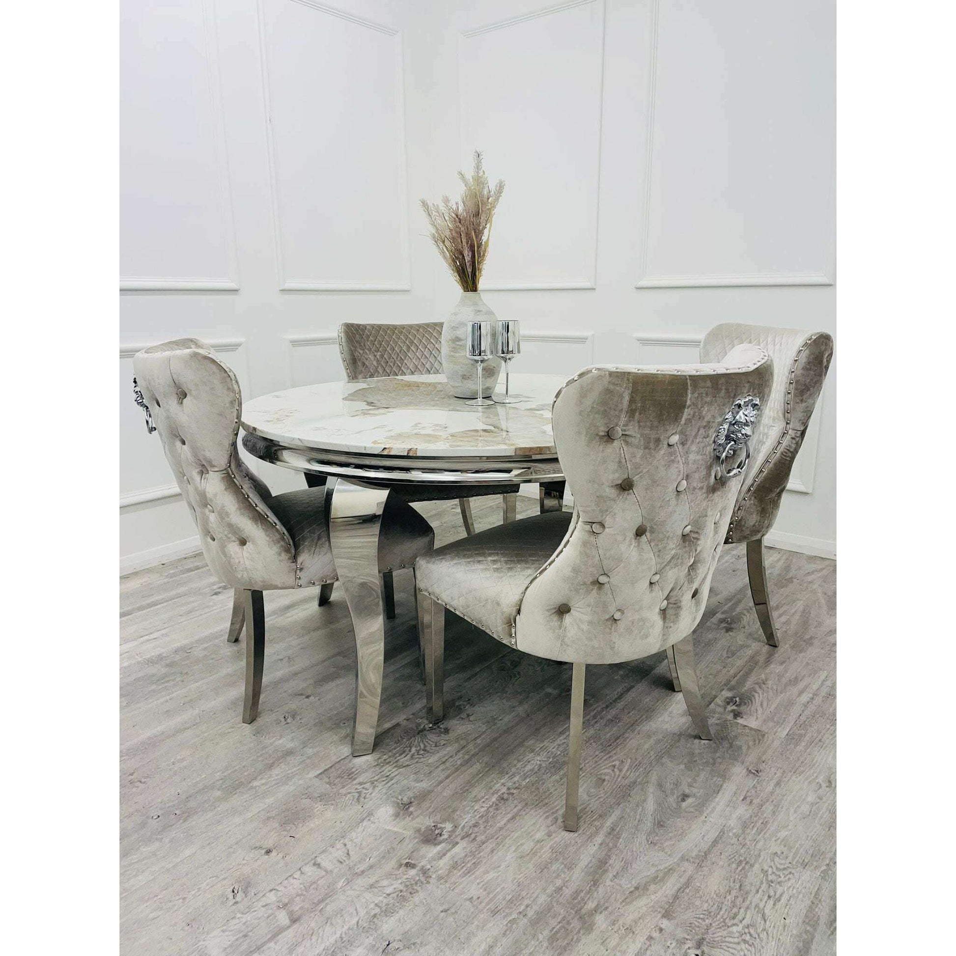 Luxe Dining Company:Louis Chrome Stone Dining Table