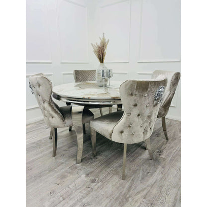 Luxe Dining Company:Louis Chrome Stone Dining Table