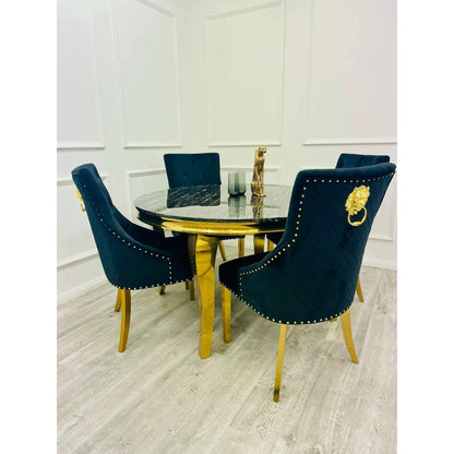 Luxe Dining Company:Louis 1.3m Round Black & Gold Marble Dining Set