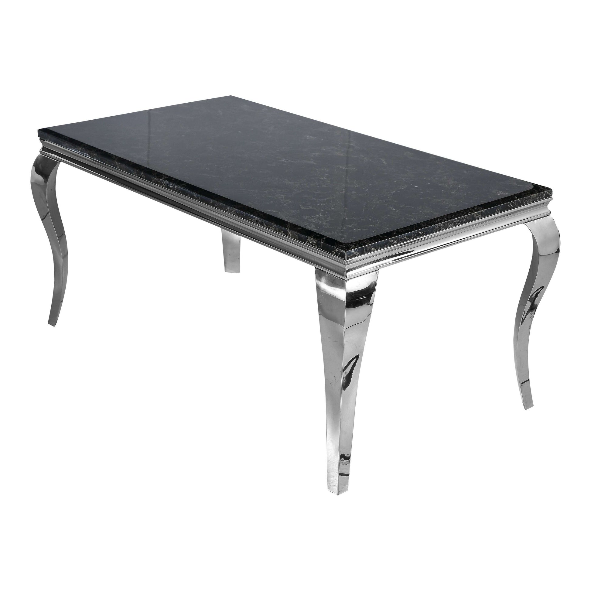 Luxe Dining Company:Louis Chrome Stone Dining Table,1.3M Round / Black Marble