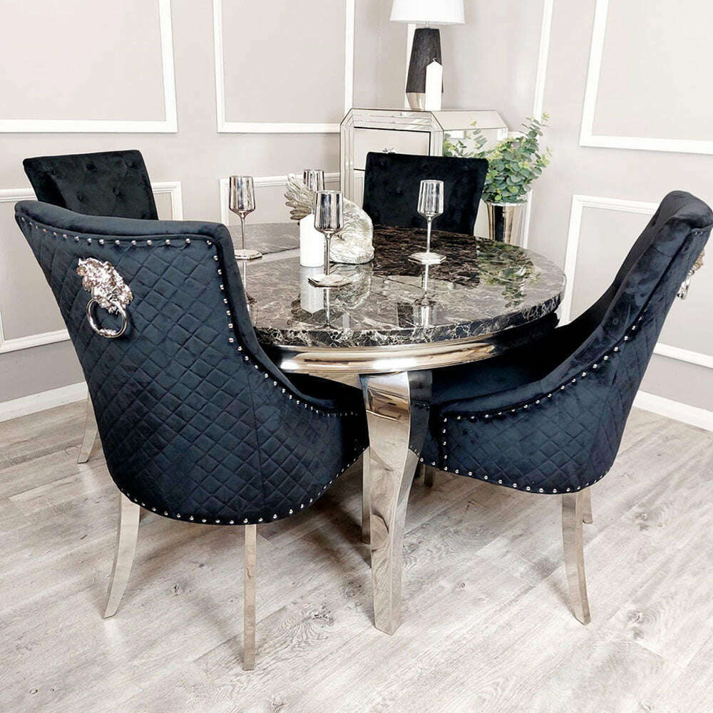 Luxe Dining Company:Louis Chrome Stone Dining Table
