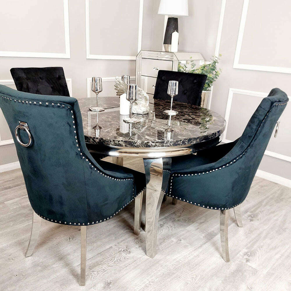 Luxe Dining Company:Louis Chrome Stone Dining Table