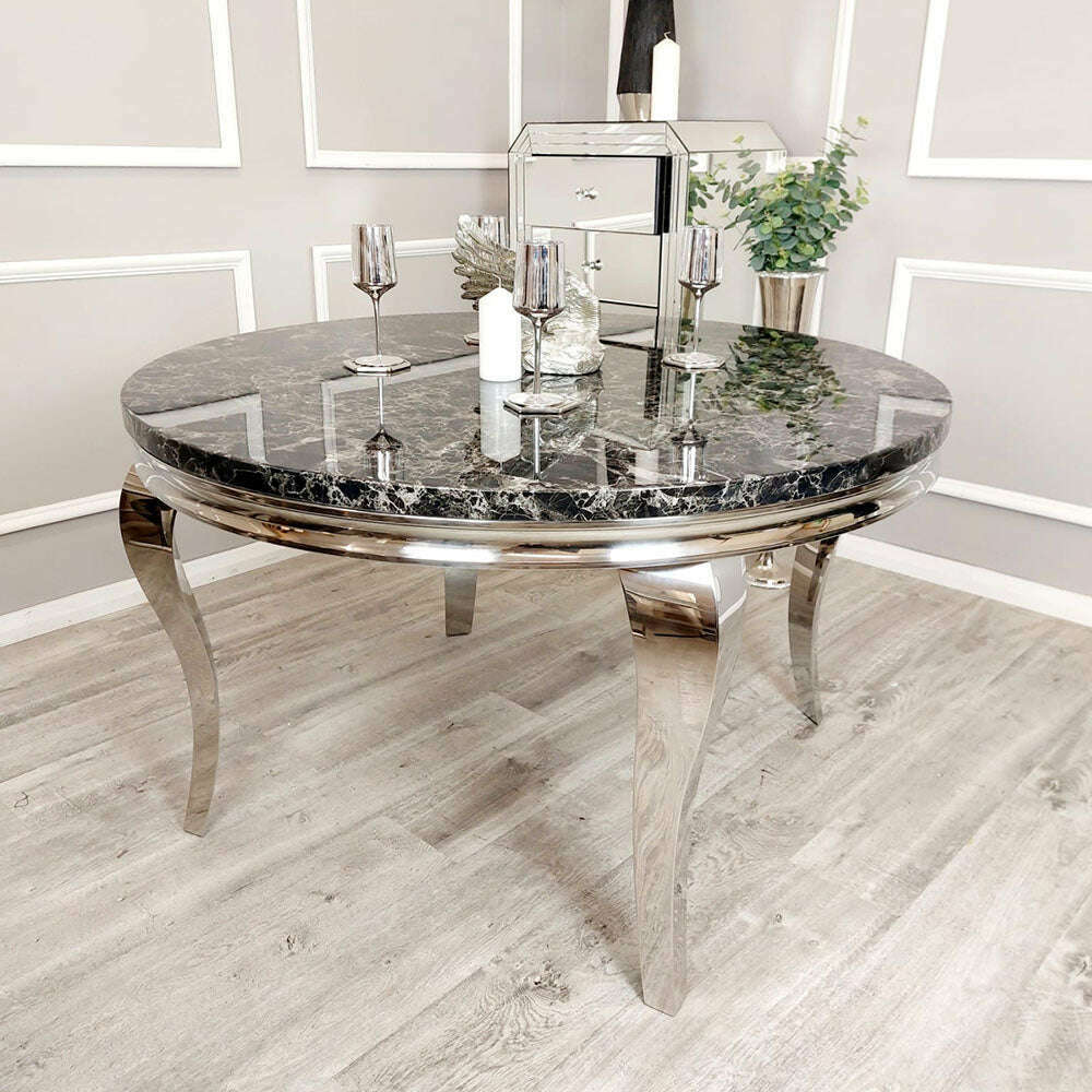 Luxe Dining Company:Louis Chrome Stone Dining Table