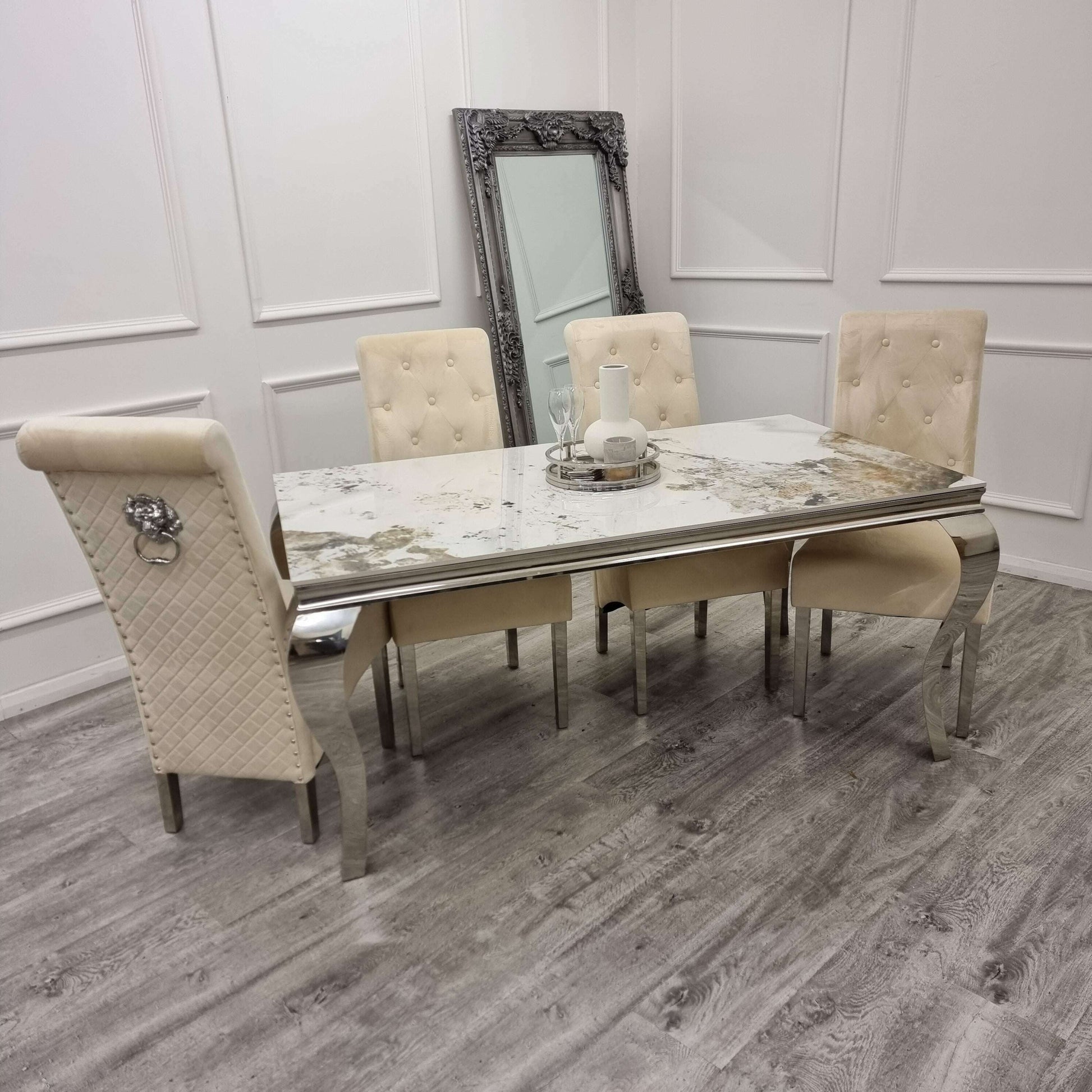 Luxe Dining Company:Louis Chrome Dining Set,2M With Six Chairs