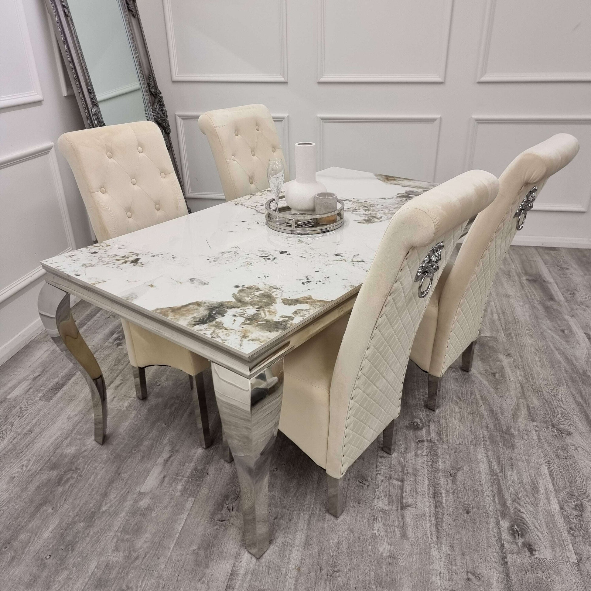 Luxe Dining Company:Louis Chrome Stone Dining Table