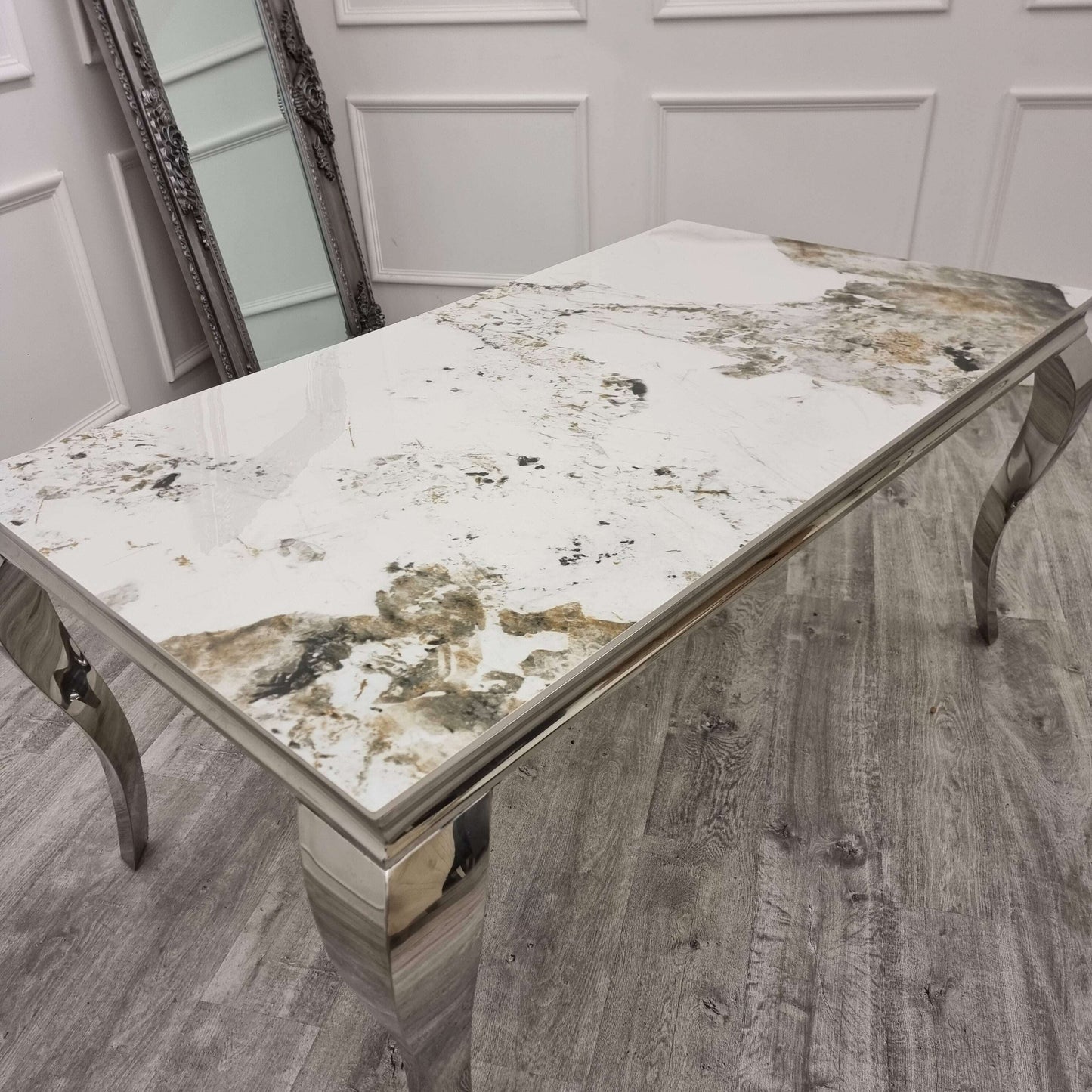 Luxe Dining Company:Louis Chrome Stone Dining Table