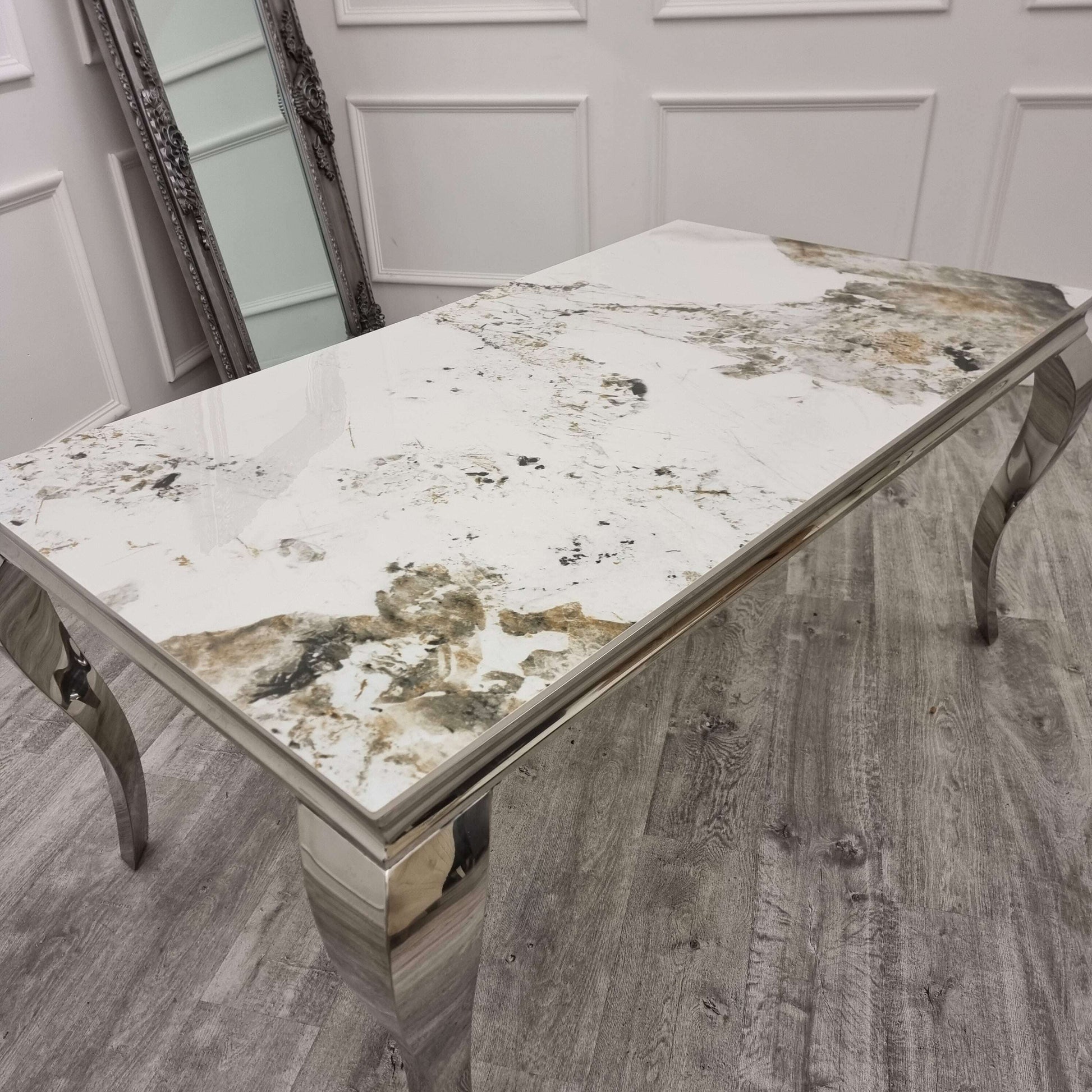 Luxe Dining Company:Louis Chrome Stone Dining Table