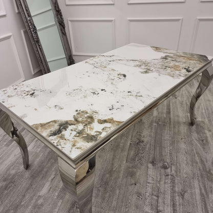 Luxe Dining Company:Louis Chrome Stone Dining Table