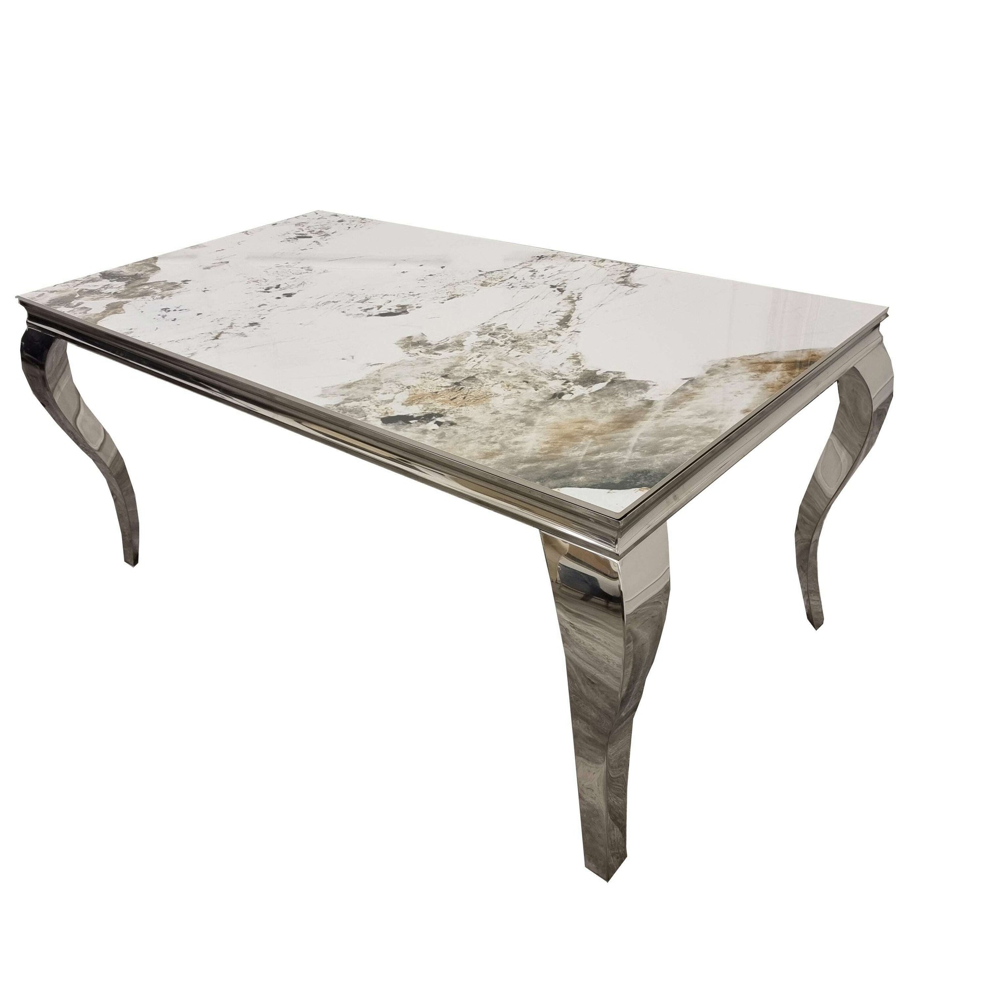 Luxe Dining Company:Louis Chrome Stone Dining Table,1.3M Round / Pandora Marble