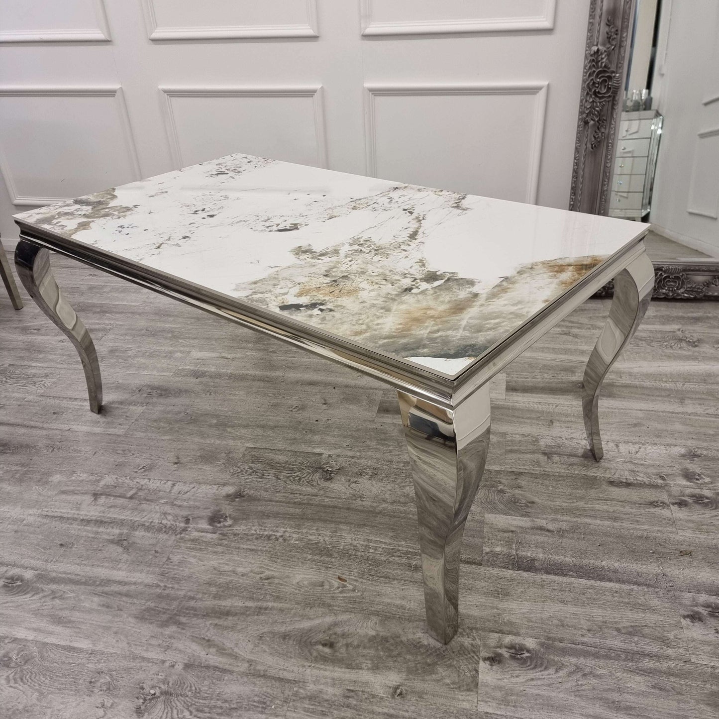 Luxe Dining Company:Louis Chrome Stone Dining Table