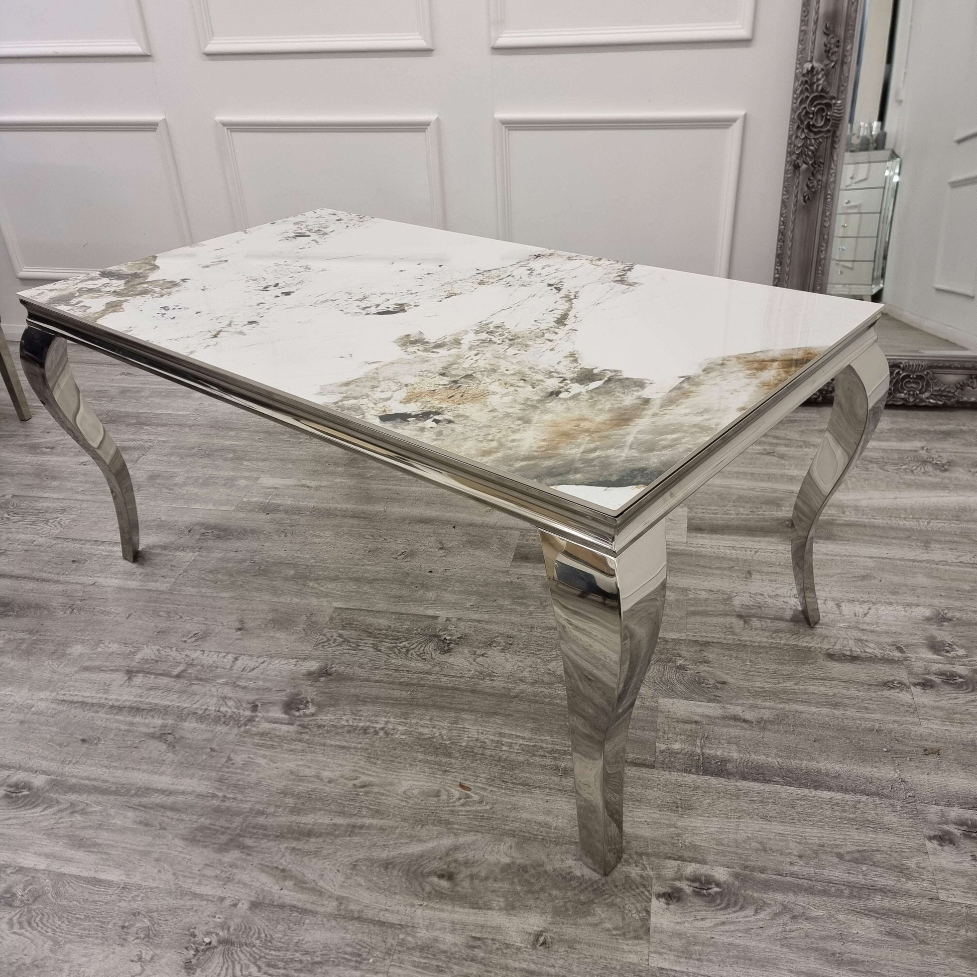 Luxe Dining Company:Louis Chrome Stone Dining Table