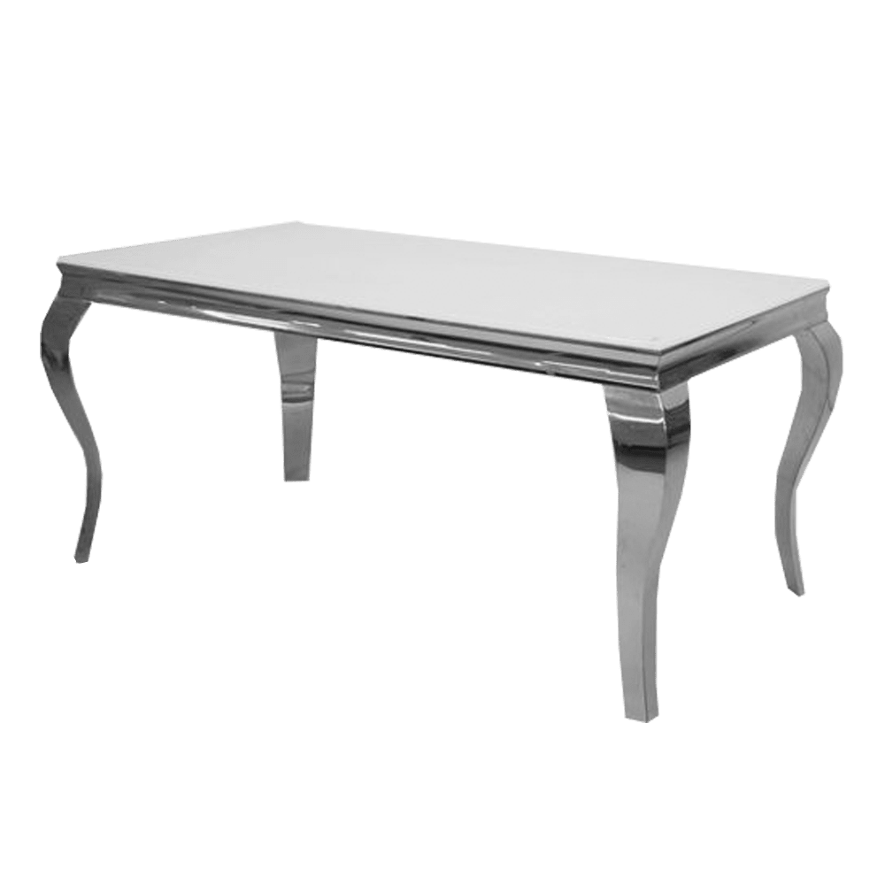 Luxe Dining Company:Louis Chrome Stone Dining Table,1.3M Round / White Marble