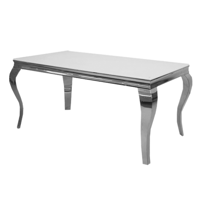 Luxe Dining Company:Louis Chrome Stone Dining Table,1.3M Round / White Marble