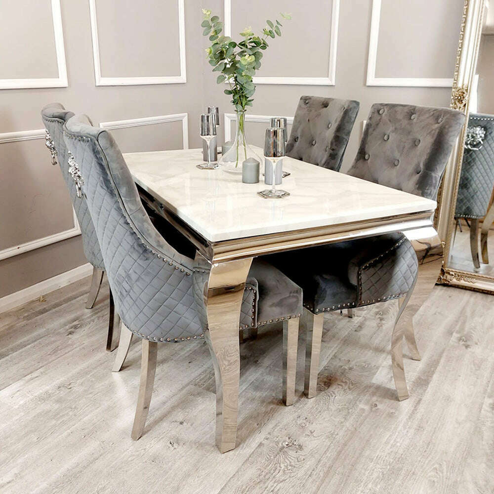 Luxe Dining Company:Louis Chrome Stone Dining Table