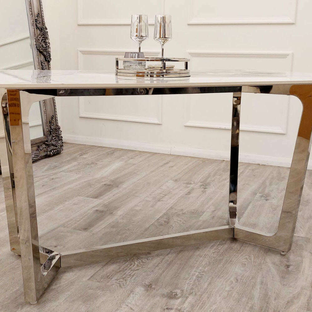 Luxe Dining Company:Lucien 1.6M Chrome Stone Dining Table