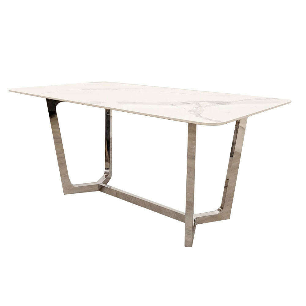 Luxe Dining Company:Lucien 1.6M Chrome Stone Dining Table