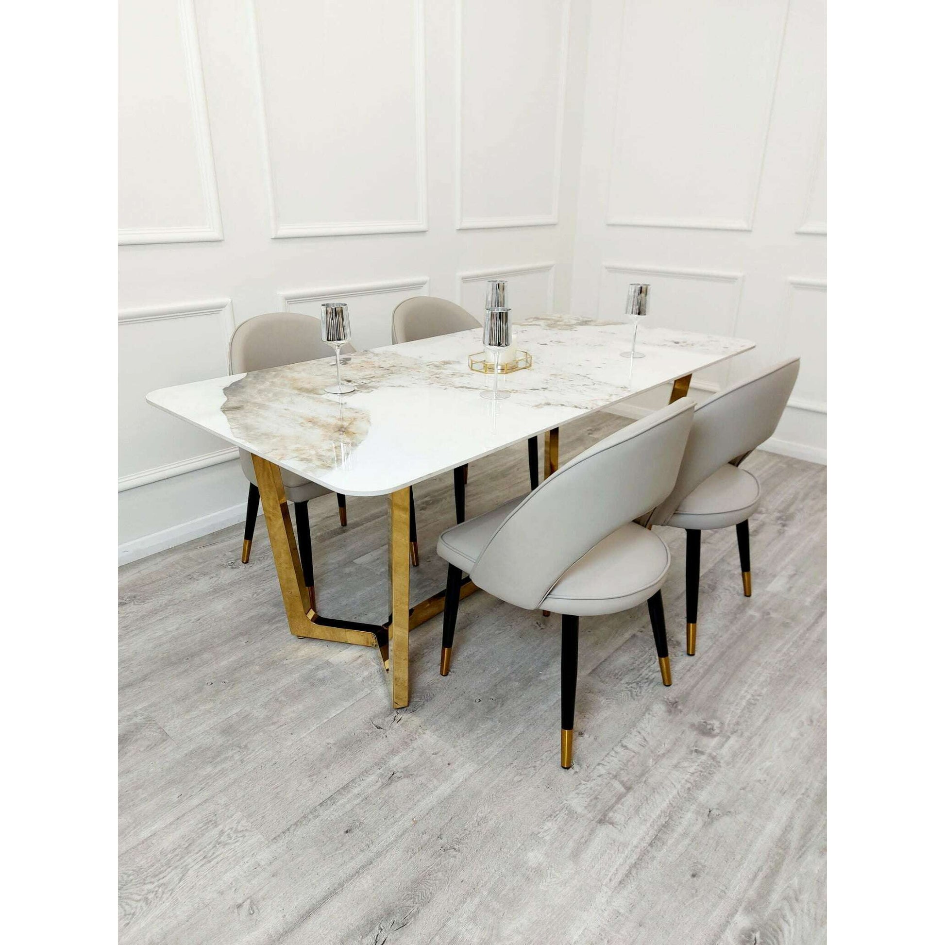Luxe Dining Company:Lucien 1.8M Gold Sintered Stone Dining Set