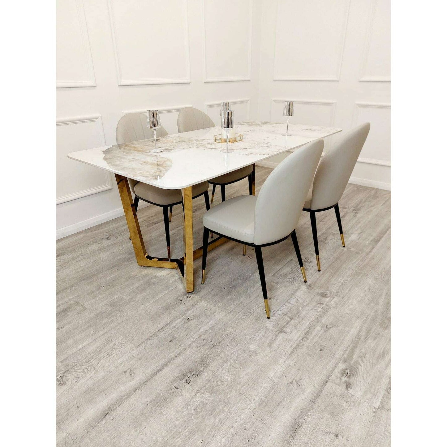Luxe Dining Company:Lucien 1.8M Gold Sintered Stone Dining Set