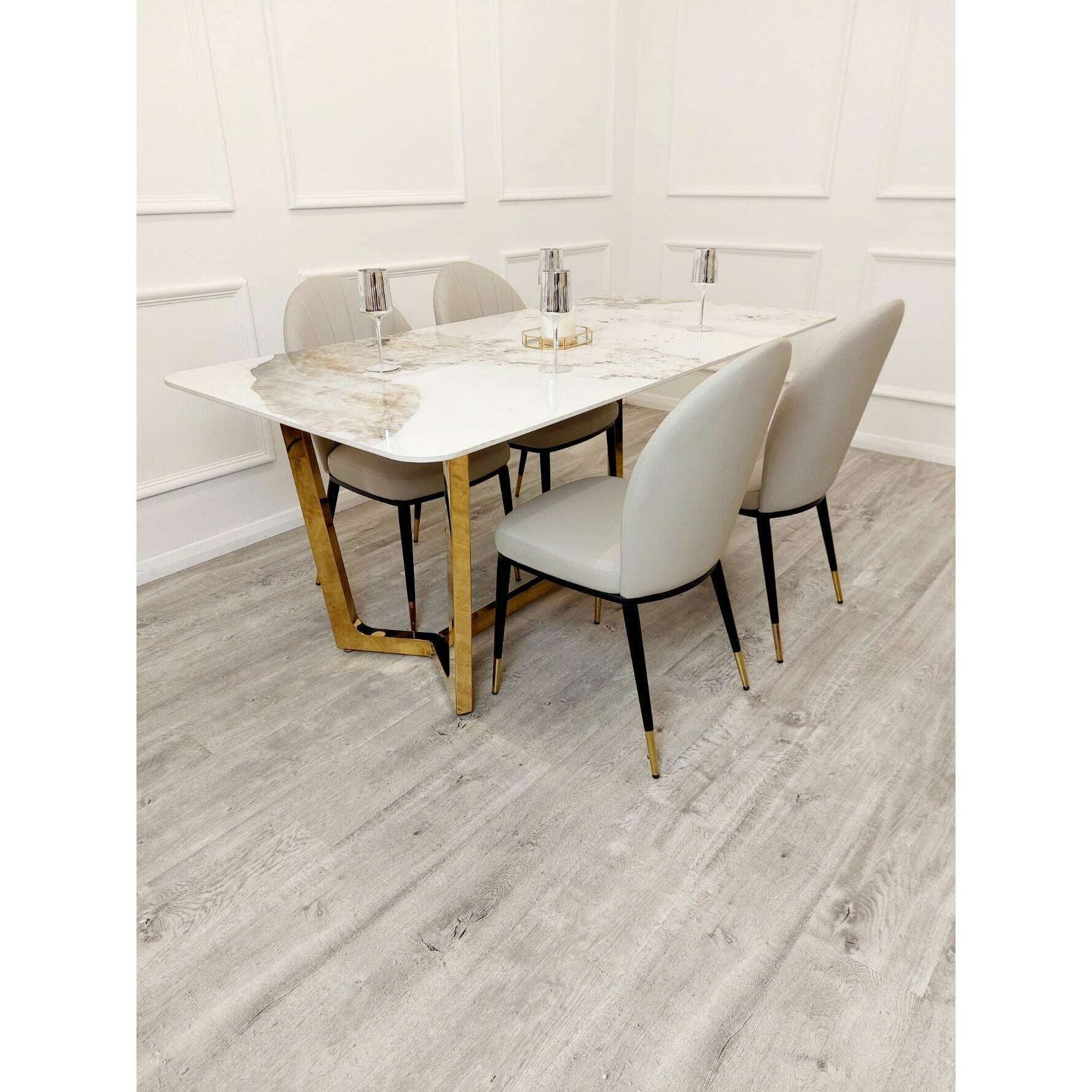 Luxe Dining Company:Lucien 1.8M Gold Sintered Stone Dining Set