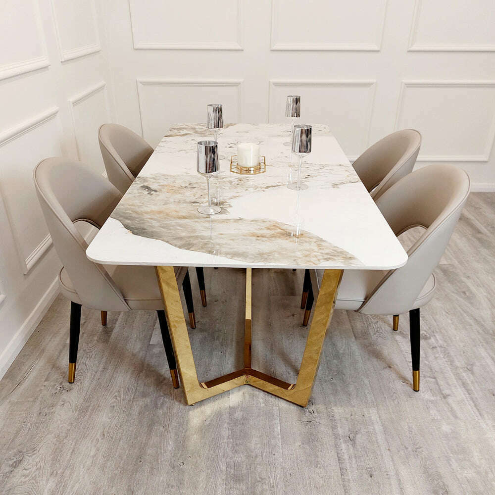 Luxe Dining Company:Lucien 1.8M Gold Sintered Stone Dining Set
