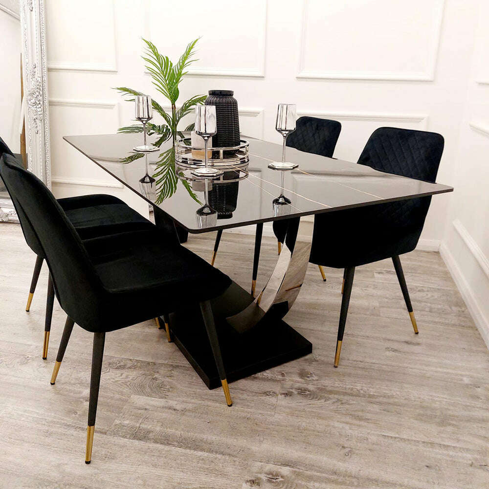 Luxe Dining Company:Venus 1.6M Black Sintered Stone Dining Table Set,Luna Black