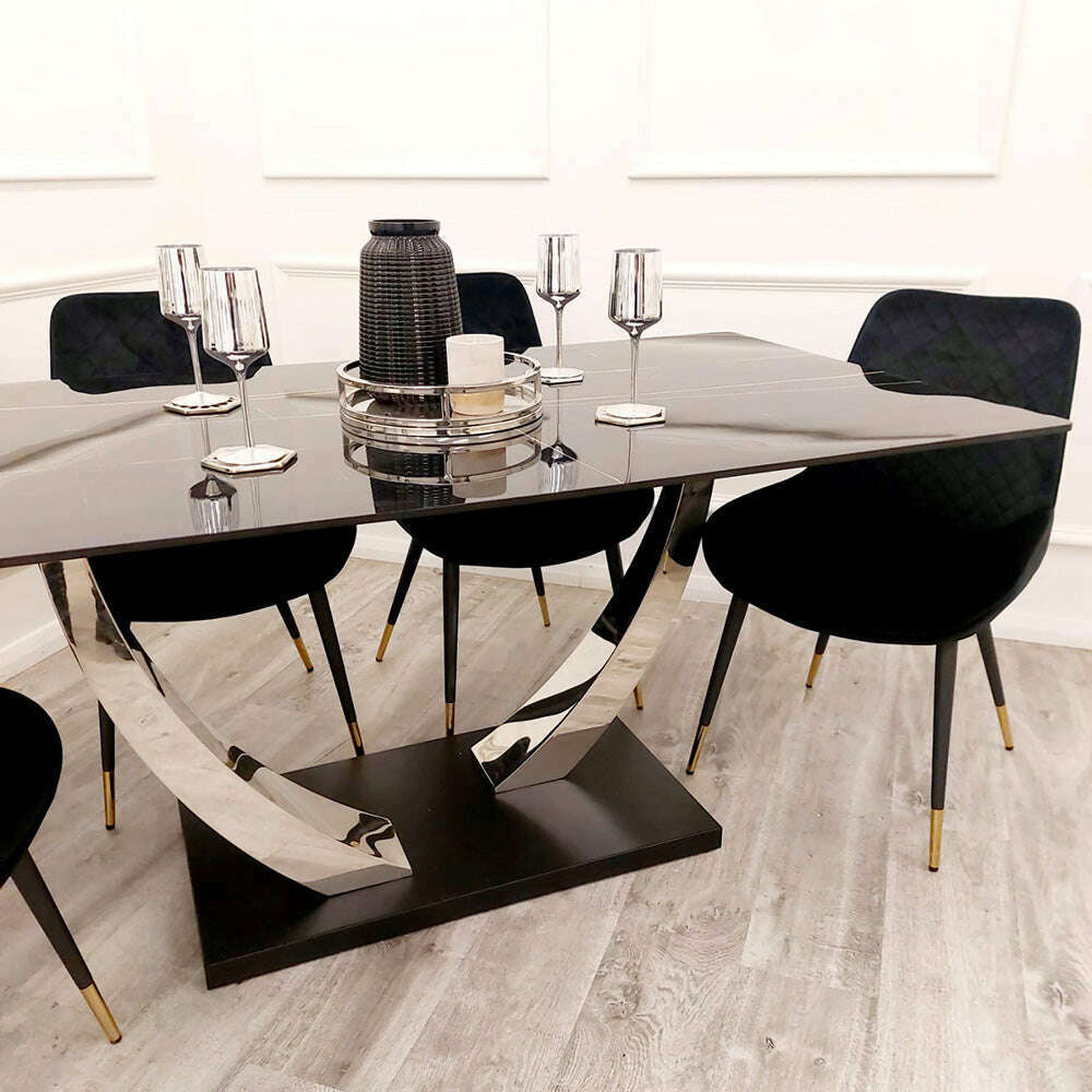 Luxe Dining Company:Venus 1.6M Black Sintered Stone Dining Table Set