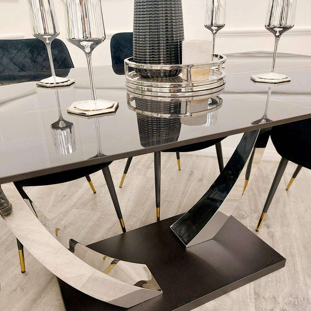 Luxe Dining Company:Venus 1.6M Black Sintered Stone Dining Table Set