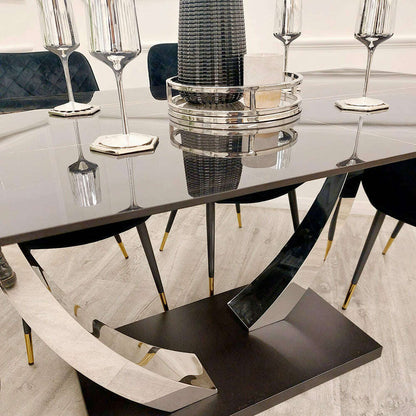 Luxe Dining Company:Venus 1.6M Black Sintered Stone Dining Table Set