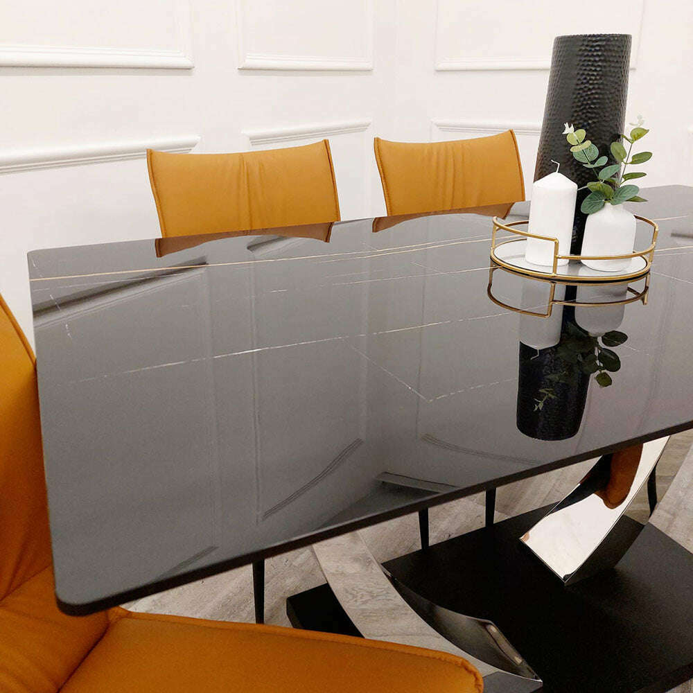 Luxe Dining Company:Venus 1.6M Black Sintered Stone Dining Table Set