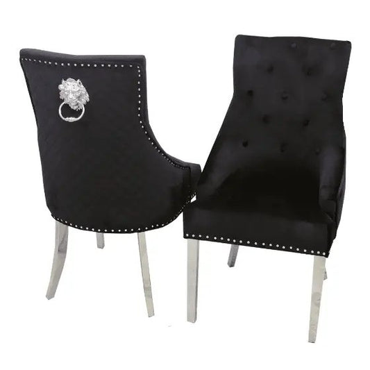 Bentley Chrome Dining Chair - Luxe Dining Company Black Velvet Dining Chair