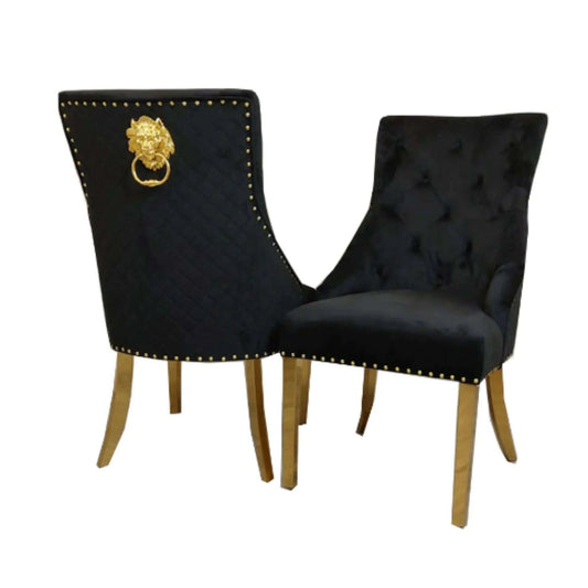 Bentley Gold Dining Chair - Luxe Dining Company Black Velvet Dining Chair